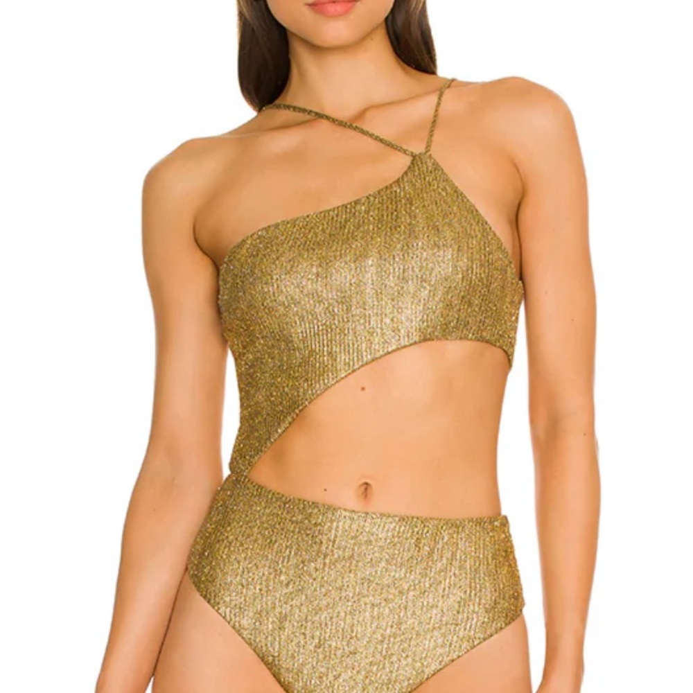 Gold One-Shoulder Cutout Body Suit